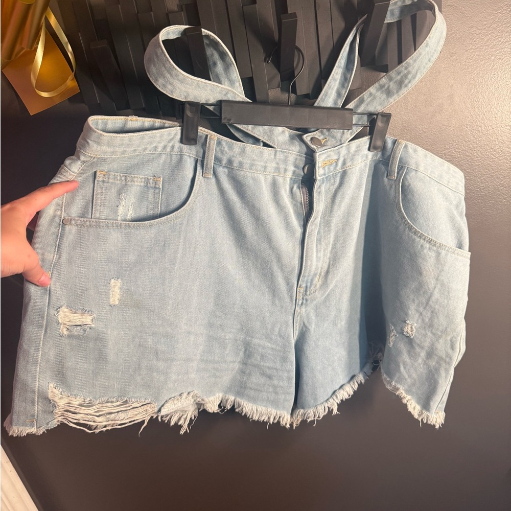 Light Blue Distressed Denim Hip Hugging Shorts